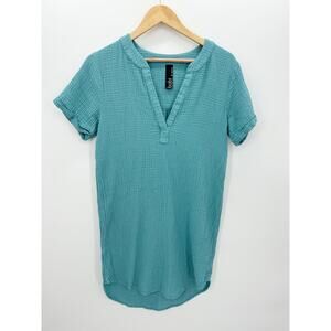 Bobi T-Shirt Dress Women Medium‎ Blue V Neck Gauze Mini Summer Boho Coastal
